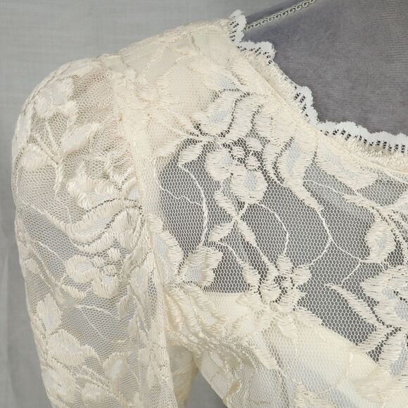 Evenings by Pantagis Gown Womens 4 Ivory Lace Dress Lined Bubble Hem Vintage 80s - Picture 10 of 13